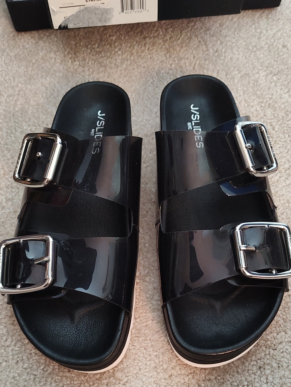 J/SLIDES Black Double-Buckle Slide Sandals